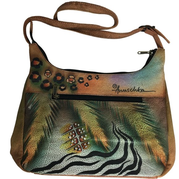 Anuschka NEVER USED Handpaint Leather Shoulder Bag Rose Distressed - Picture 3 of 11